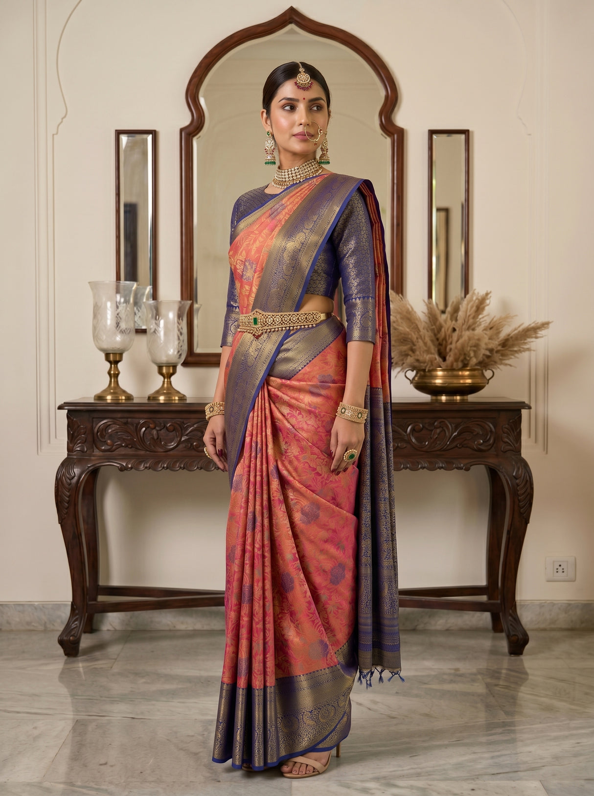 MIMOSA Rani Kanjivaram Art Silk Saree — torso close-up