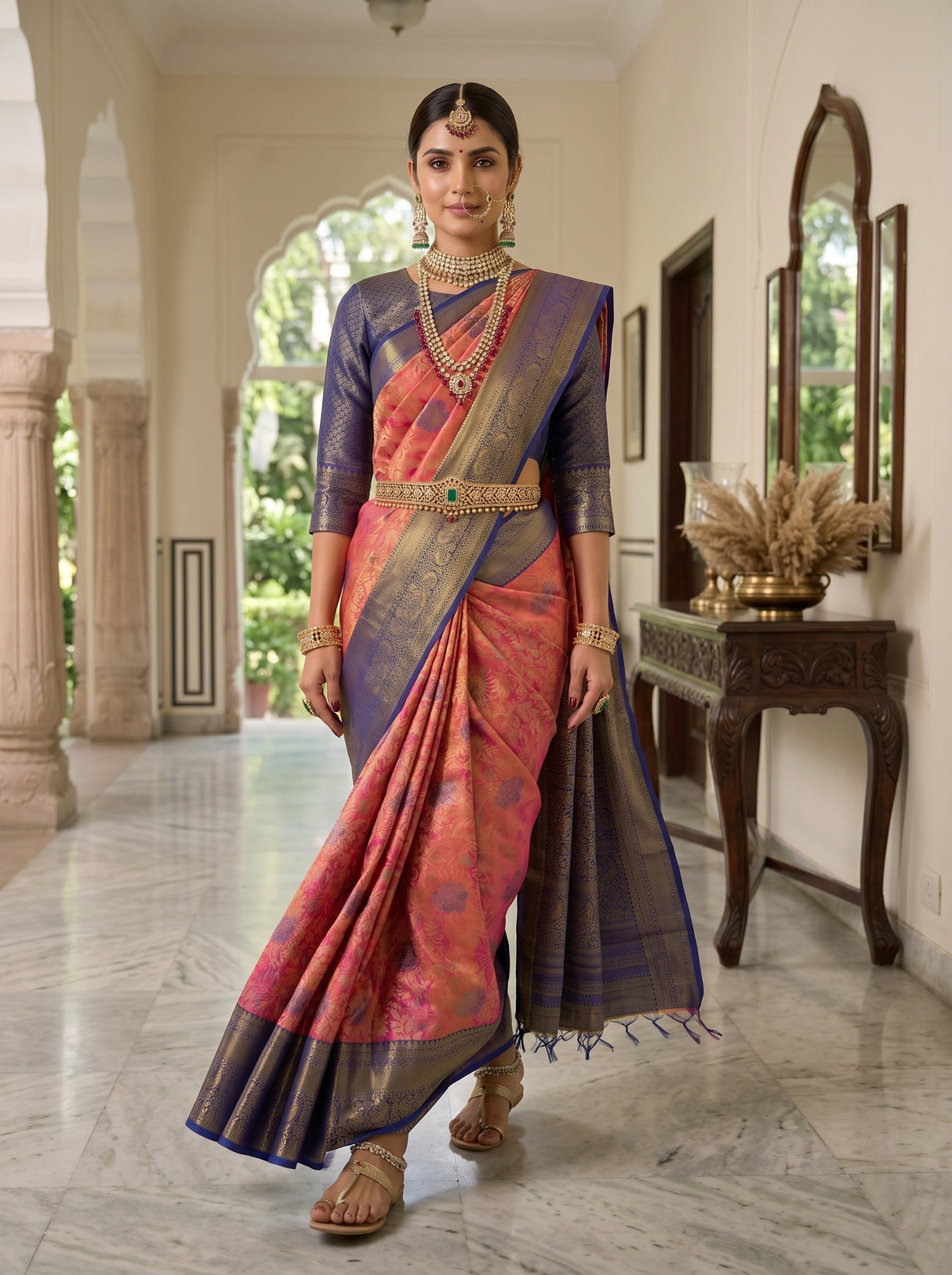 MIMOSA Rani Kanjivaram Art Silk Saree — background detail