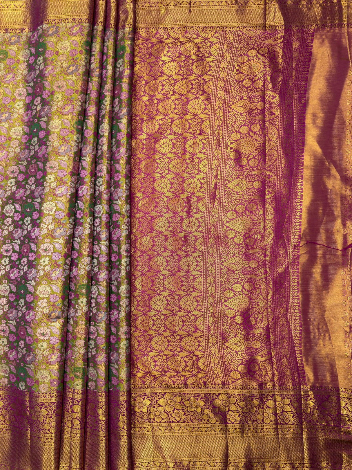MIMOSA Green Saree Saree — pallu and zari work detail