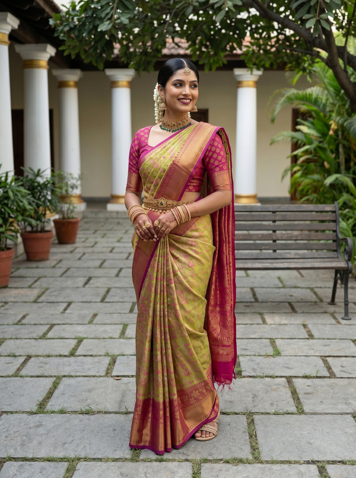 MIMOSA Parrot Green Saree Saree — pose 9 styling detail