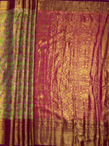 MIMOSA Parrot Green Saree Saree — pallu and zari work detail