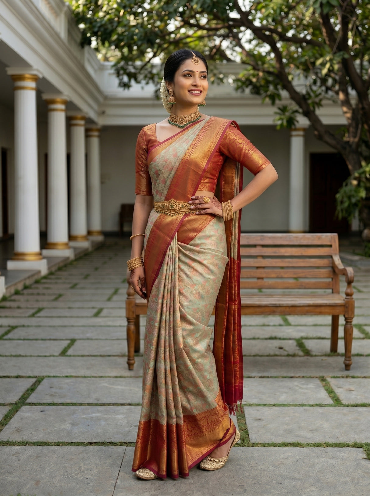 MIMOSA Pista Saree Saree — pose 4 styling detail