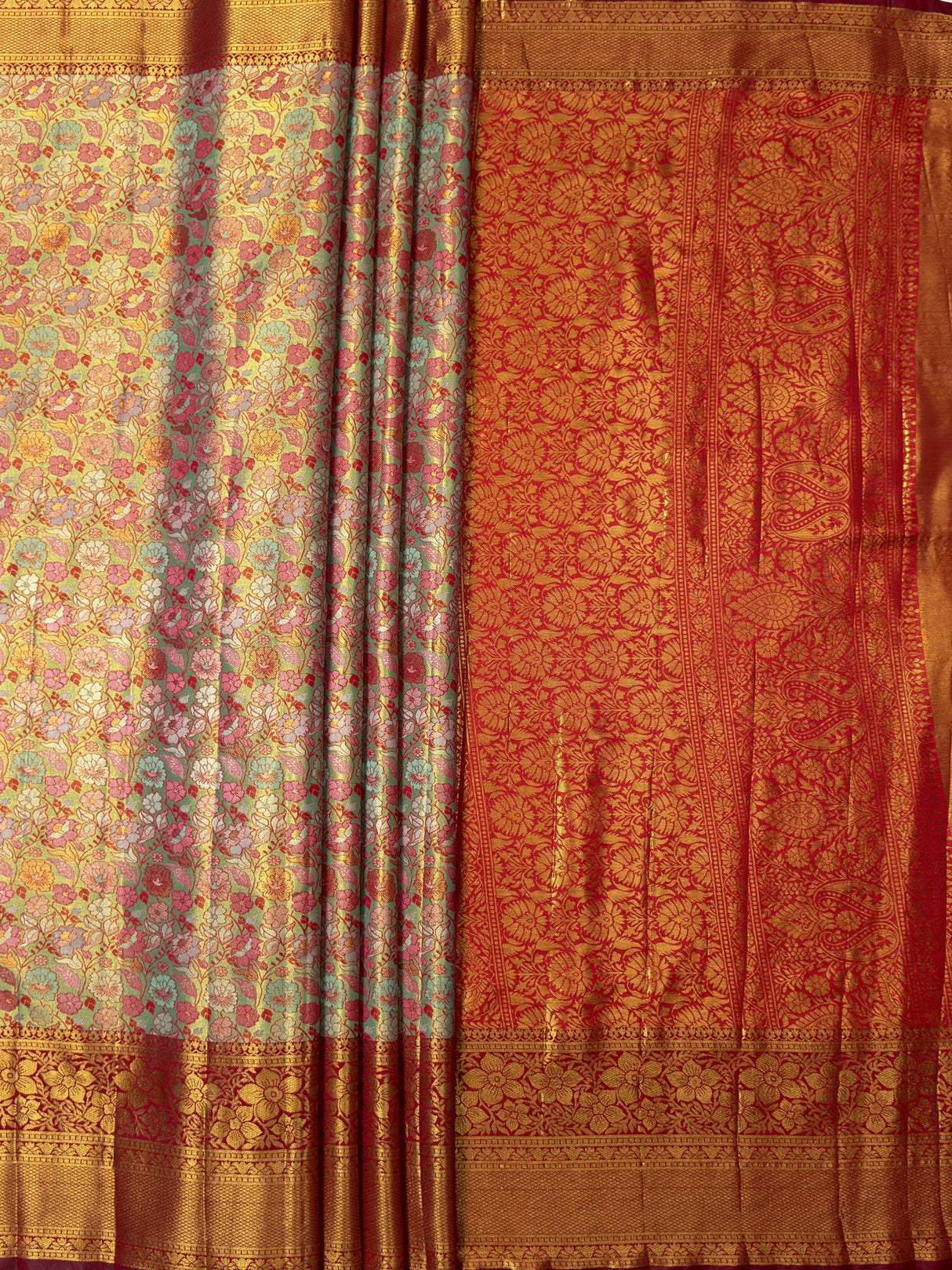 MIMOSA Pista Saree Saree — pallu and zari work detail