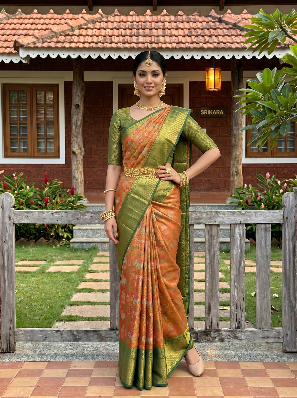 MIMOSA Orange Saree Saree — pose 4 styling detail