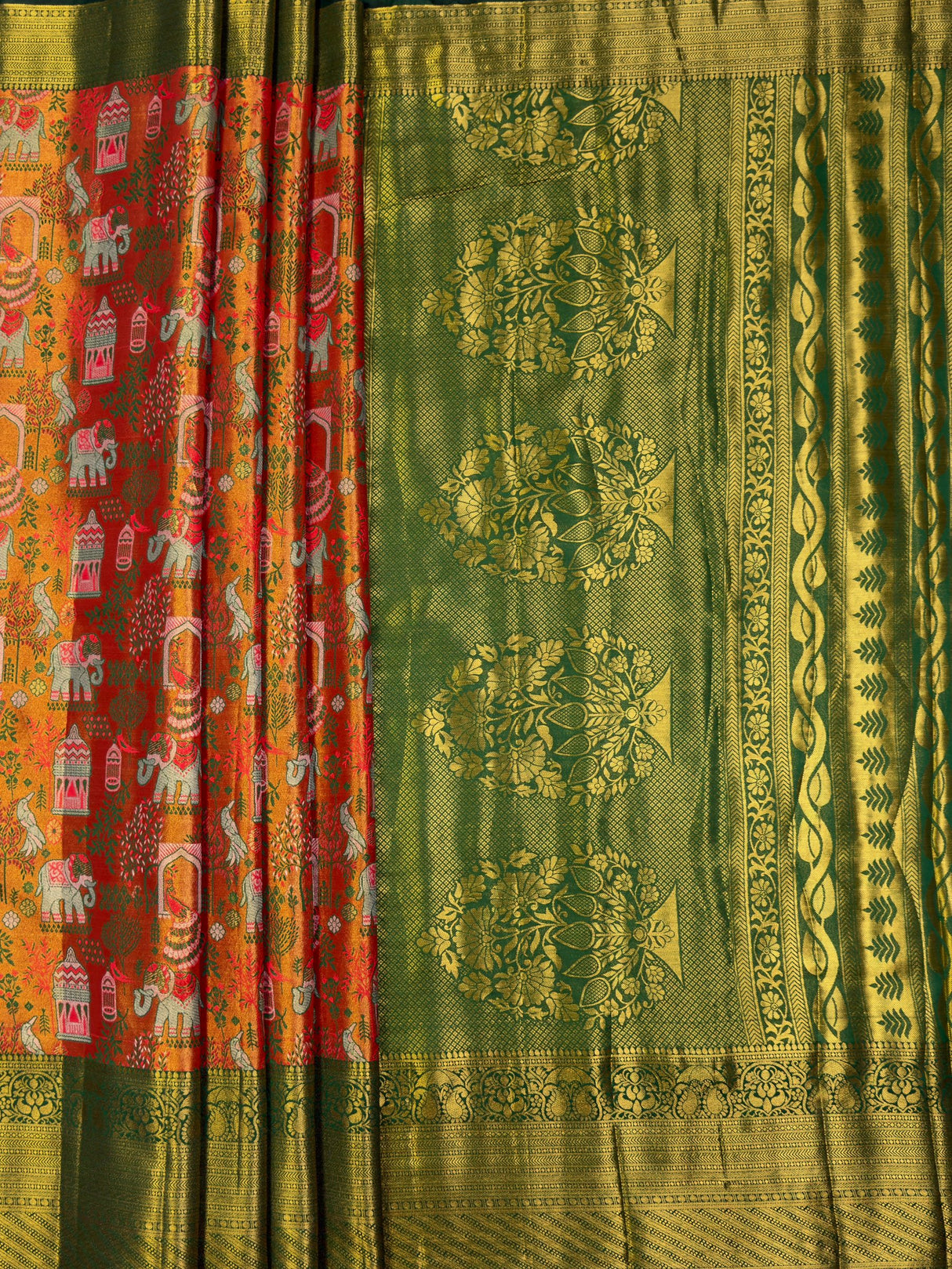 MIMOSA Orange Saree Saree — pallu and zari work detail