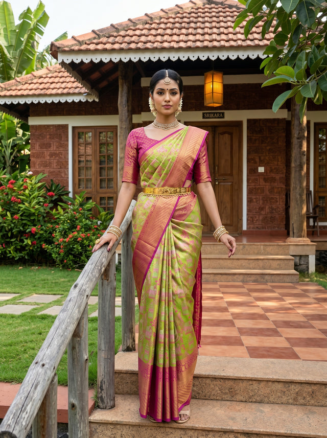 Parrot Green  Saree
