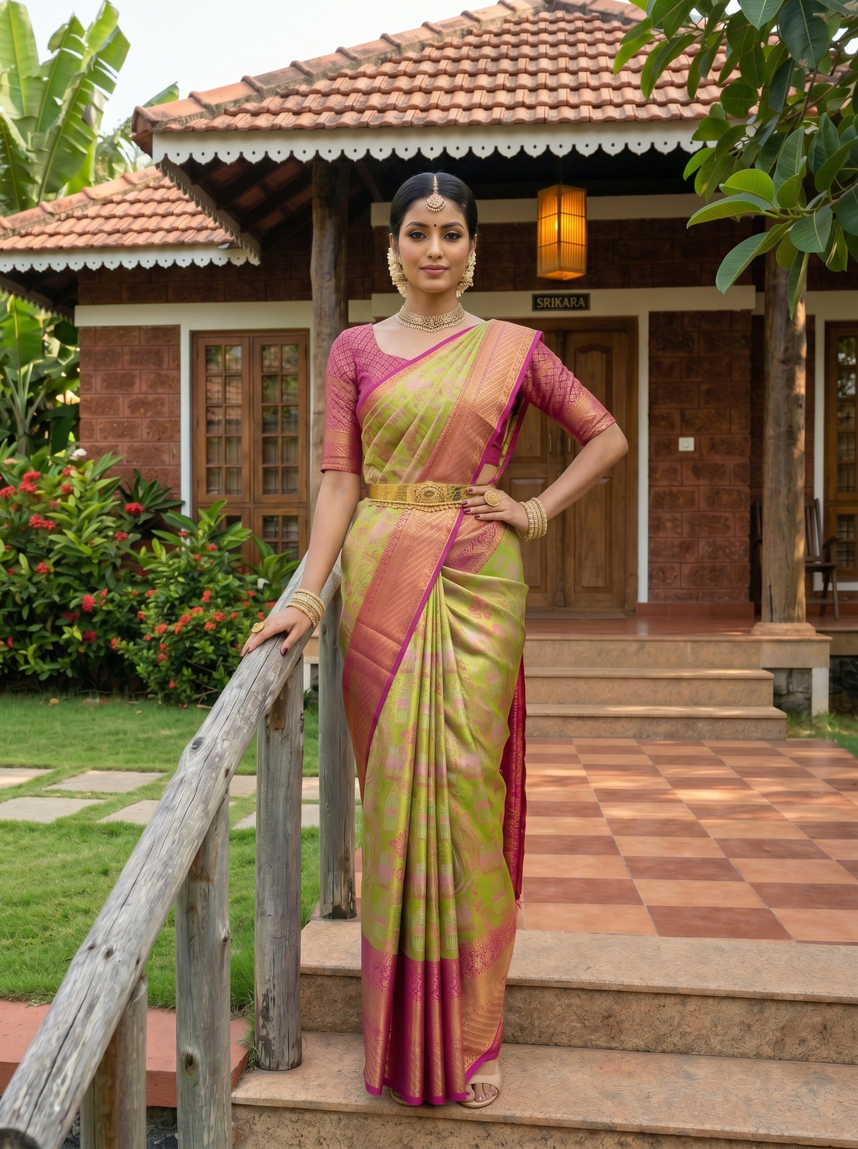 MIMOSA Parrot Green Saree Saree — pose 4 styling detail