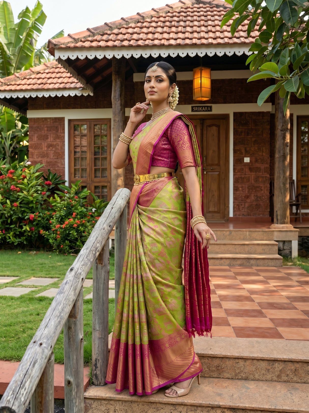 MIMOSA Parrot Green Saree Saree — pose 5 styling detail