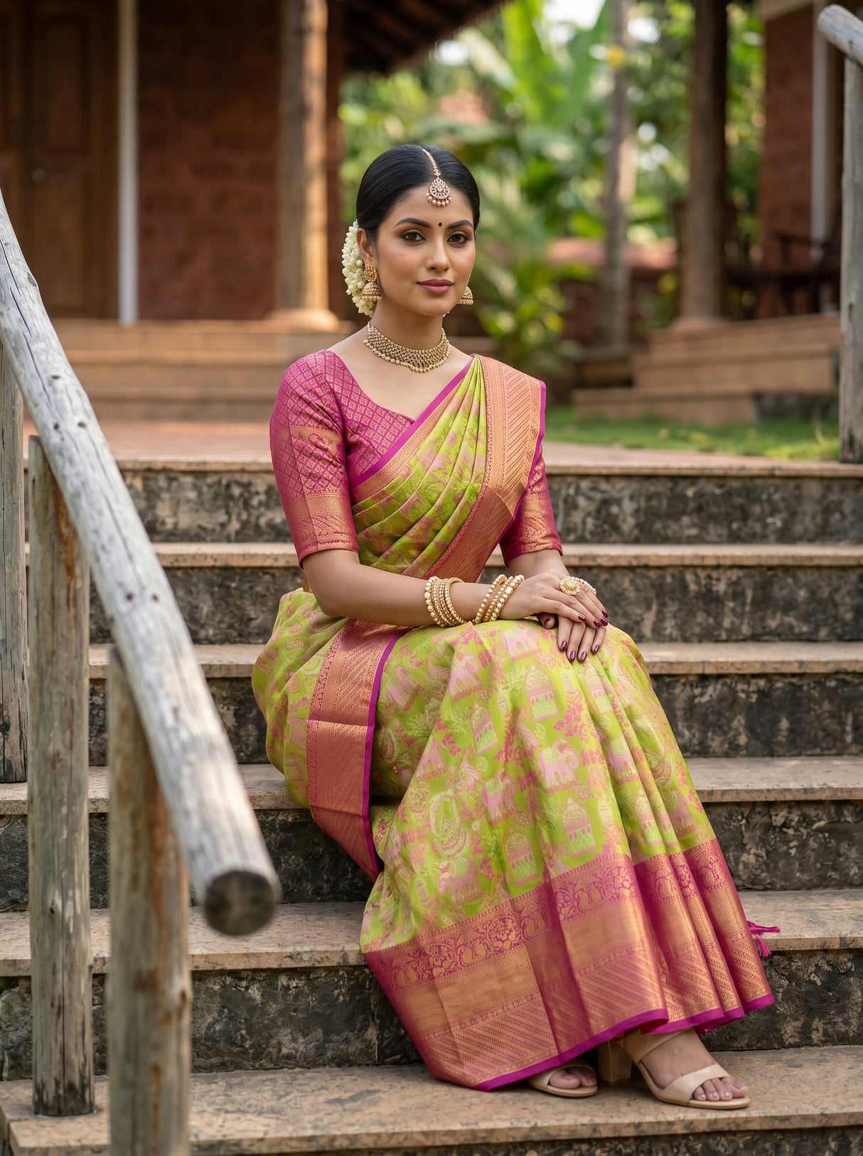 MIMOSA Parrot Green Saree Saree — pose 8 styling detail