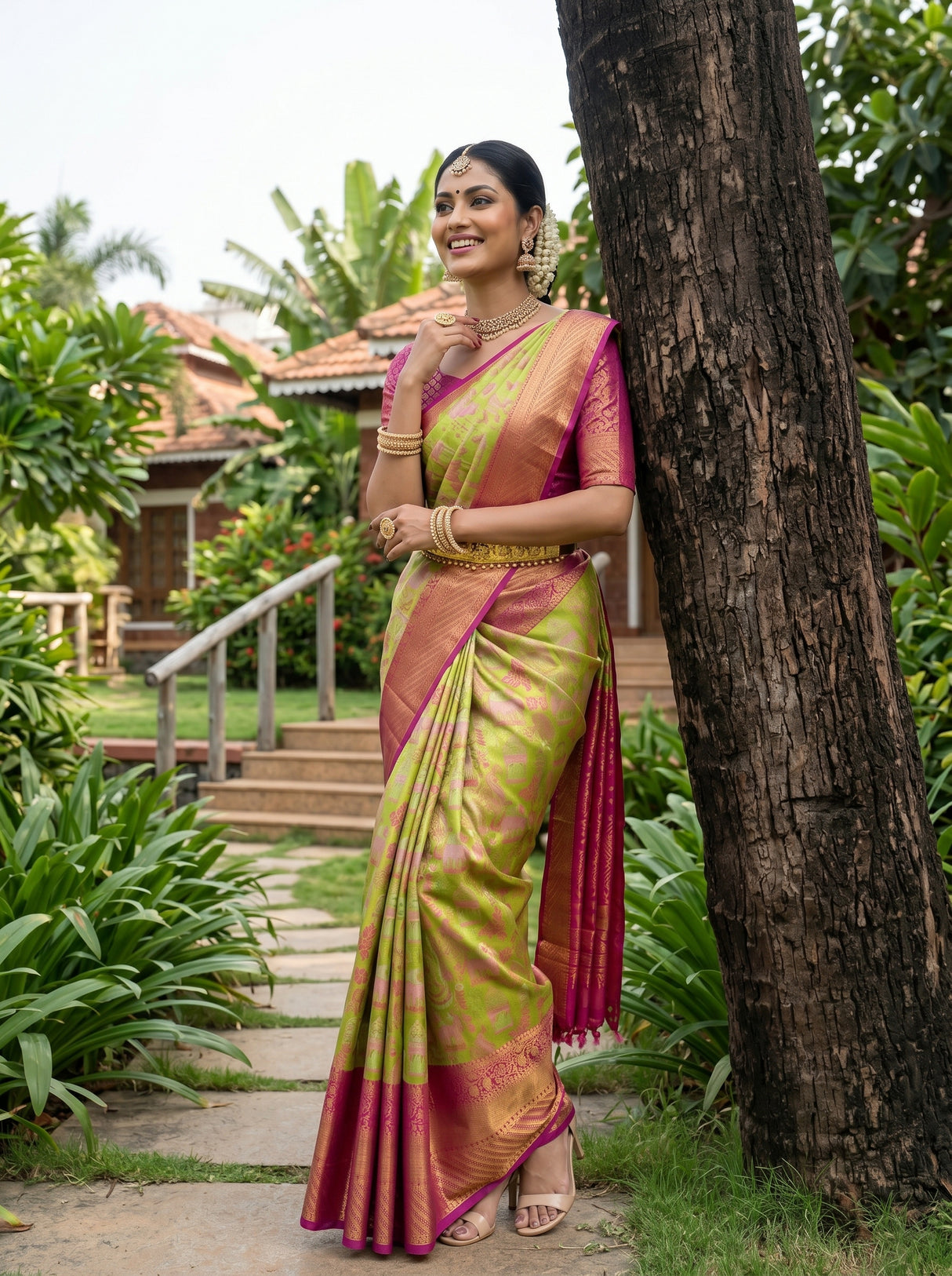 MIMOSA Parrot Green Saree Saree — pose 9 styling detail