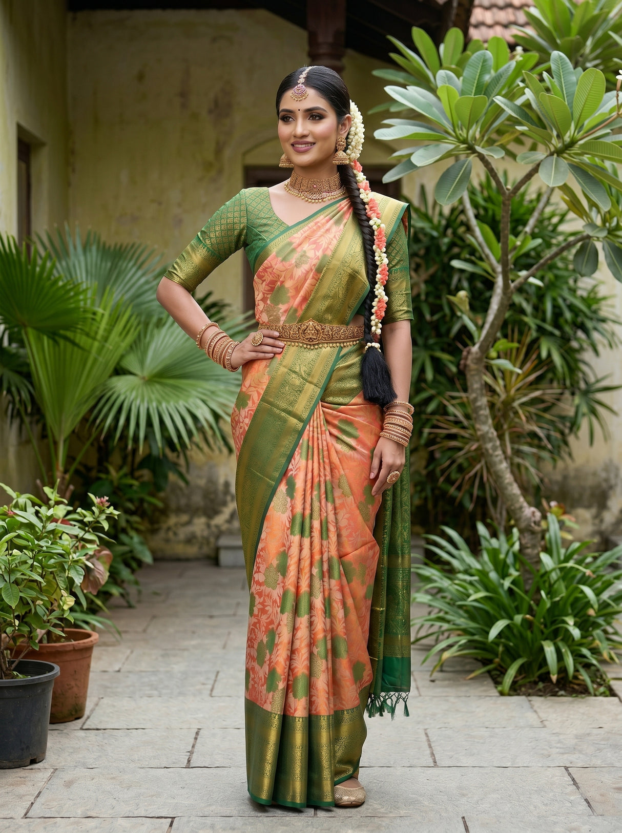 MIMOSA Orange Saree Saree — pose 4 styling detail