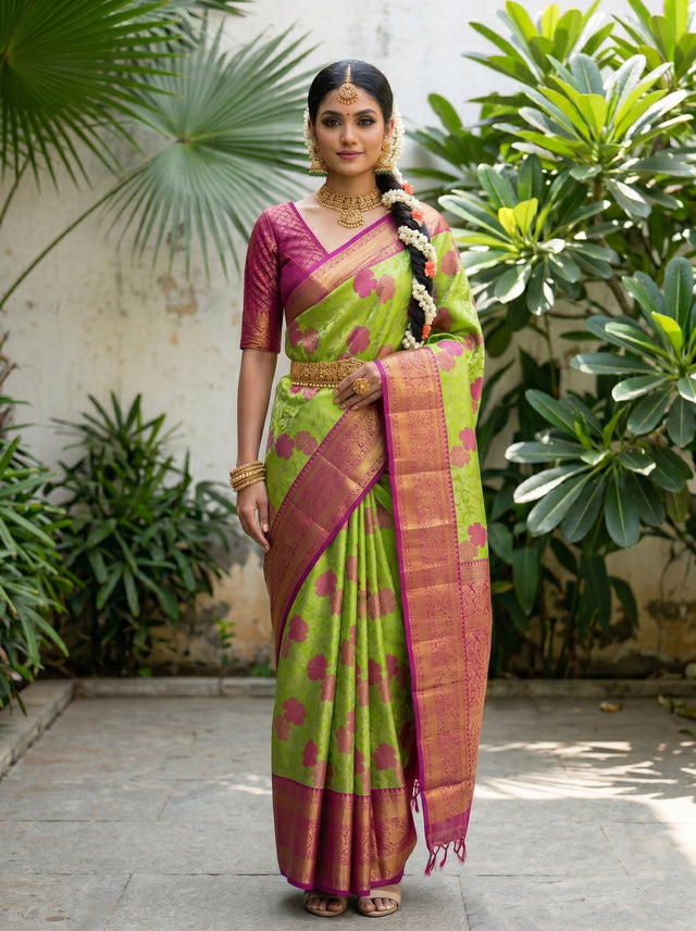 Parrot Green  Saree