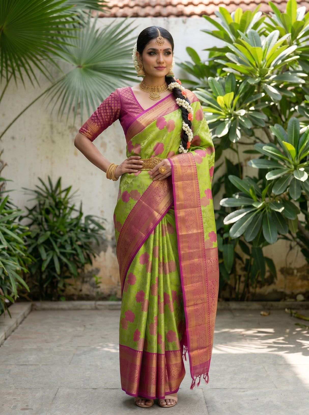 MIMOSA Parrot Green Saree Saree — pose 4 styling detail