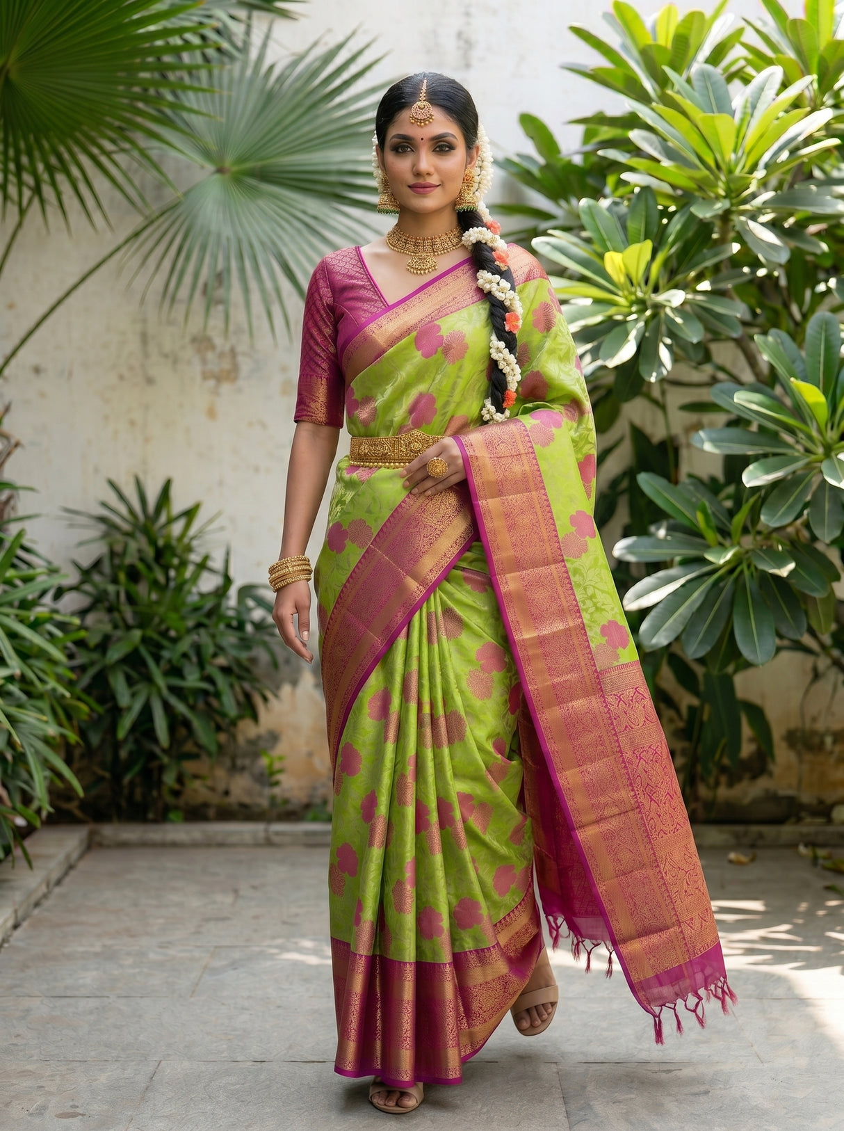 MIMOSA Parrot Green Saree Saree — pose 6 styling detail