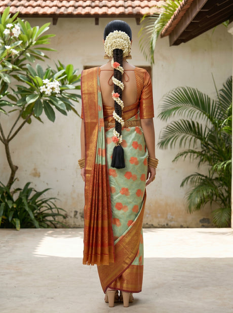MIMOSA Pista Saree Saree — pose 2 styling detail