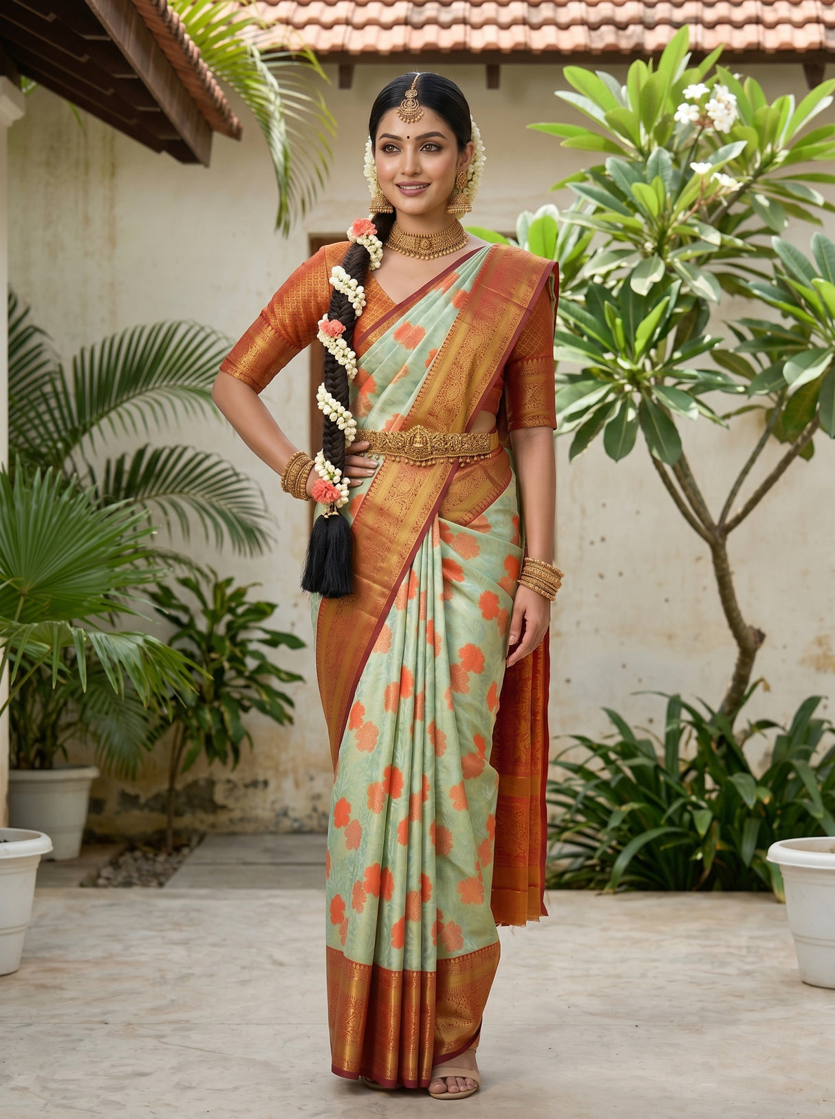MIMOSA Pista Saree Saree — pose 4 styling detail
