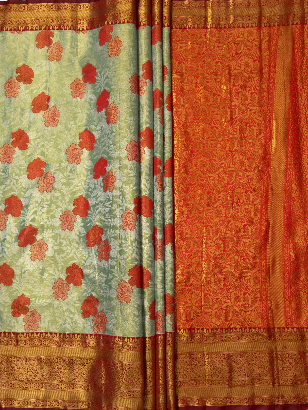 MIMOSA Pista Saree Saree — pallu and zari work detail