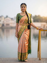 MIMOSA Orange Kanjivaram Art Silk Saree — model lifestyle pose