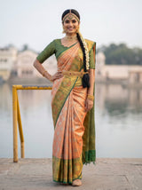 MIMOSA Orange Kanjivaram Art Silk Saree — close-up of model's midsection
