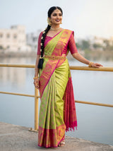 MIMOSA Parrot Green Kanjivaram Art Silk Saree — model lifestyle pose