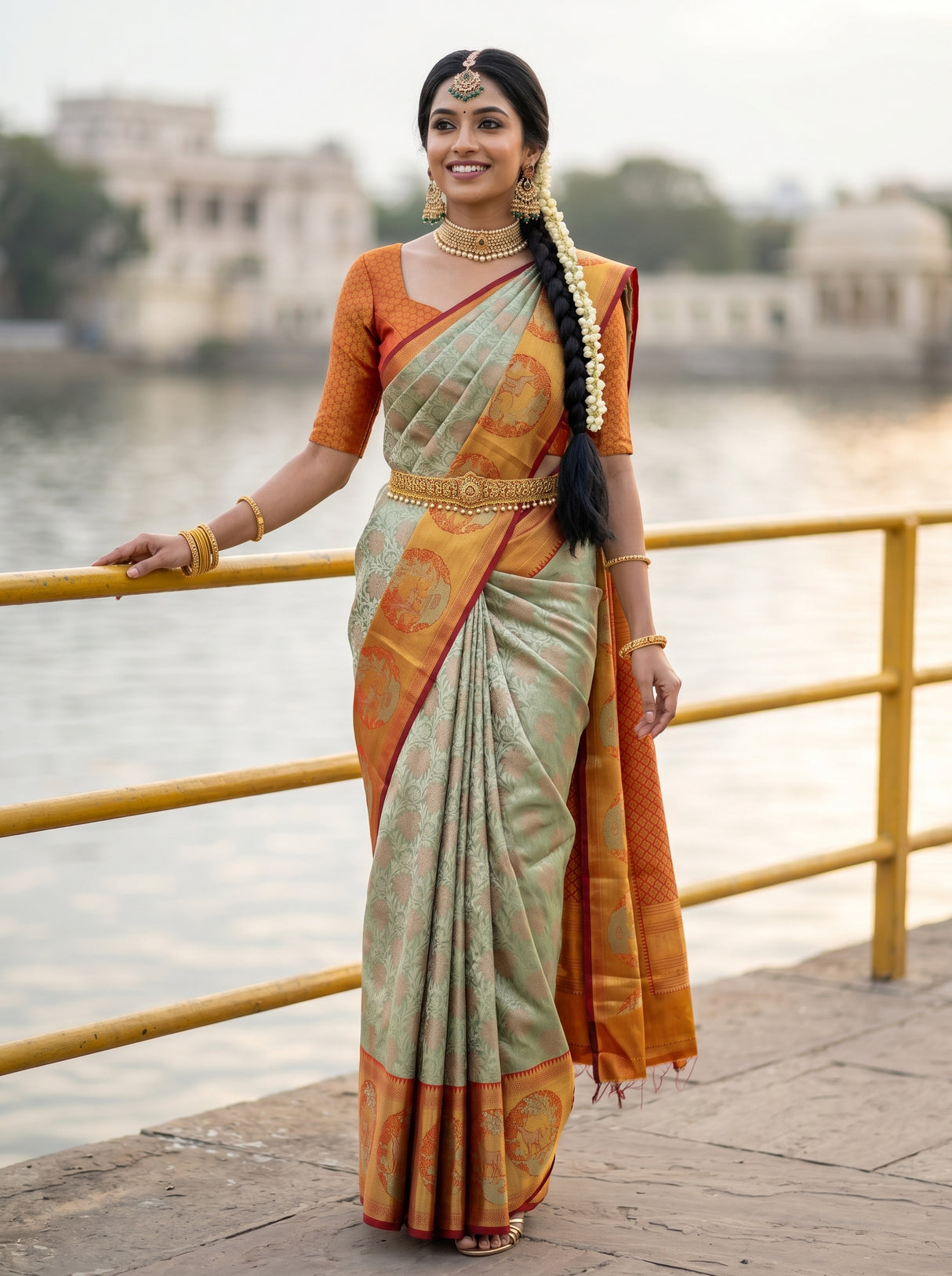 MIMOSA Pista Kanjivaram Art Silk Saree — model lifestyle pose