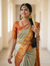 MIMOSA Pista Kanjivaram Art Silk Saree — close-up of saree hem