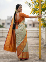 MIMOSA Pista Kanjivaram Art Silk Saree — close-up of saree drape