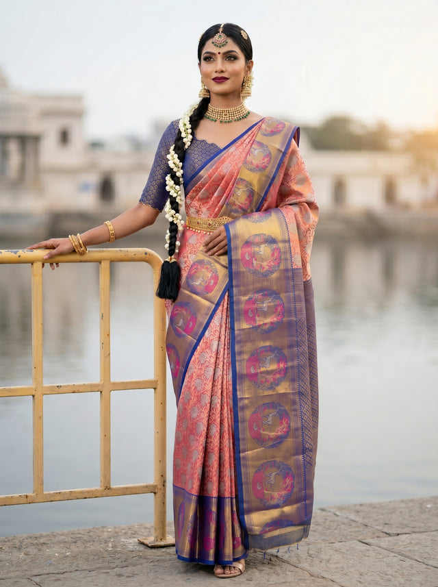 MIMOSA Rani Kanjivaram Art Silk Saree — model lifestyle pose