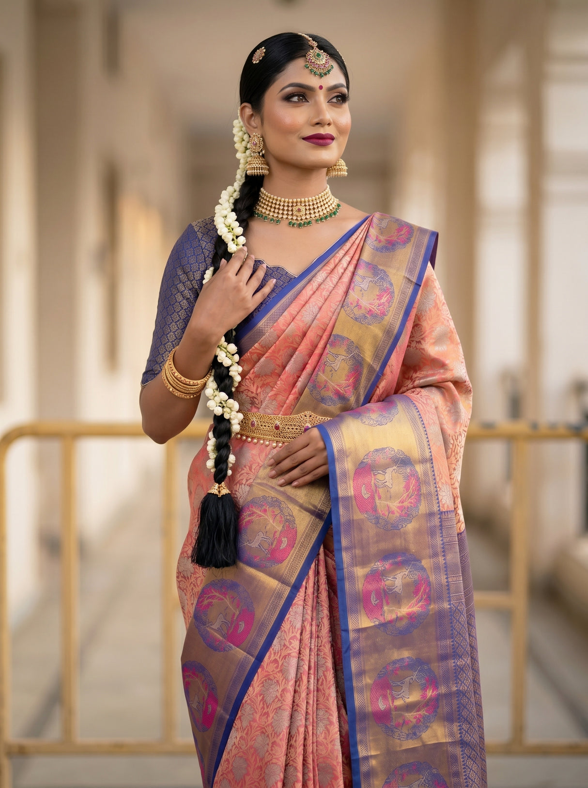 MIMOSA Rani Kanjivaram Art Silk Saree — close-up of saree hem