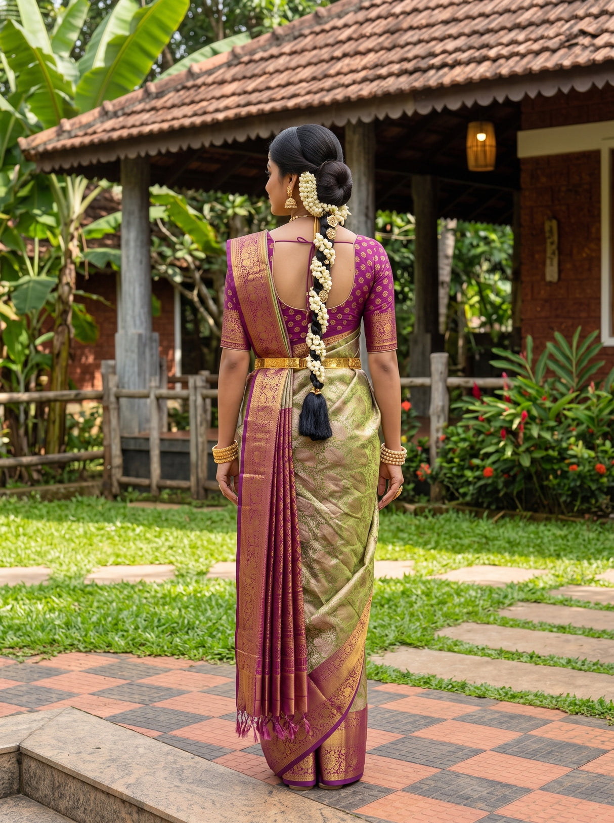 MIMOSA Green Kanjivaram Art Silk Saree — Full saree body and pallu shot