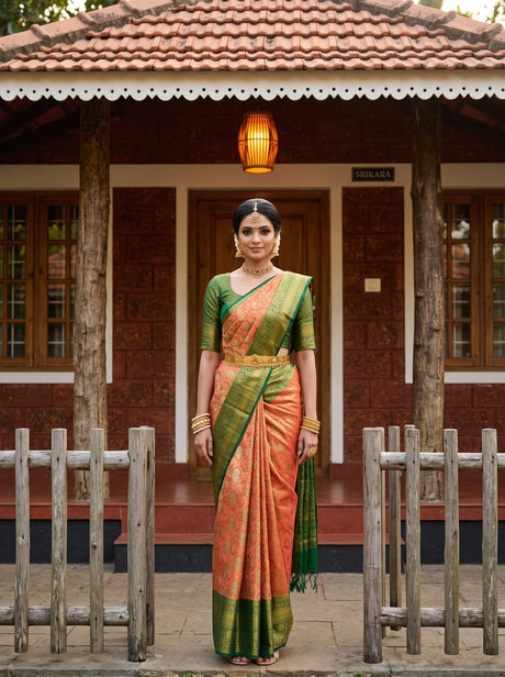 MIMOSA Orange Kanjivaram Art Silk Saree — AI Model lifestyle pose