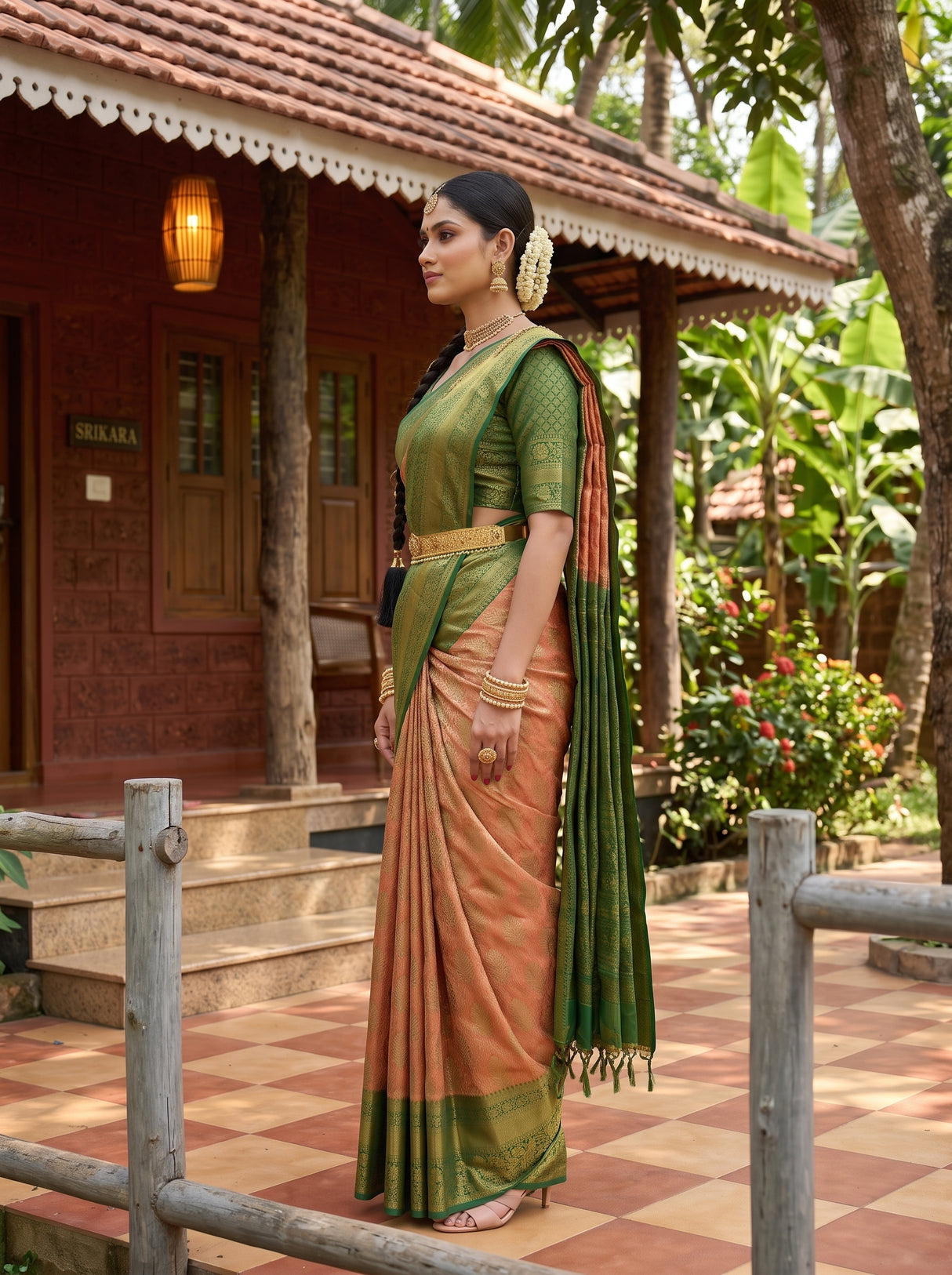 MIMOSA Orange Kanjivaram Art Silk Saree — Full saree body and pallu shot