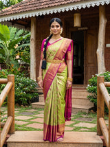 MIMOSA Parrot Green Kanjivaram Art Silk Saree — AI Model lifestyle pose
