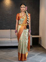 MIMOSA Pista Kanjivaram Art Silk Saree — AI Model lifestyle pose