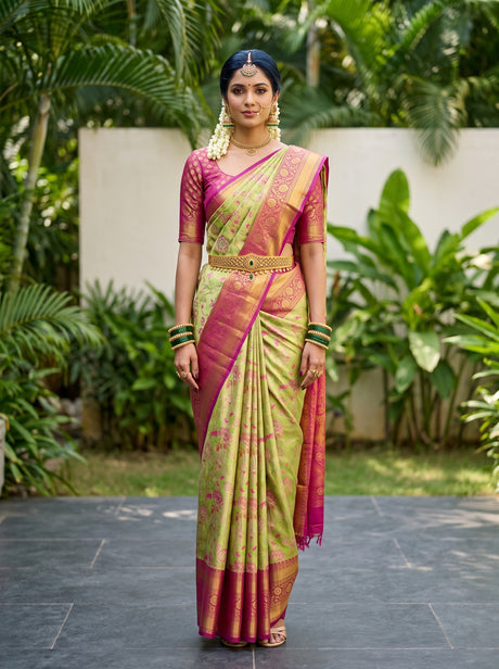 Parrot Green  Saree