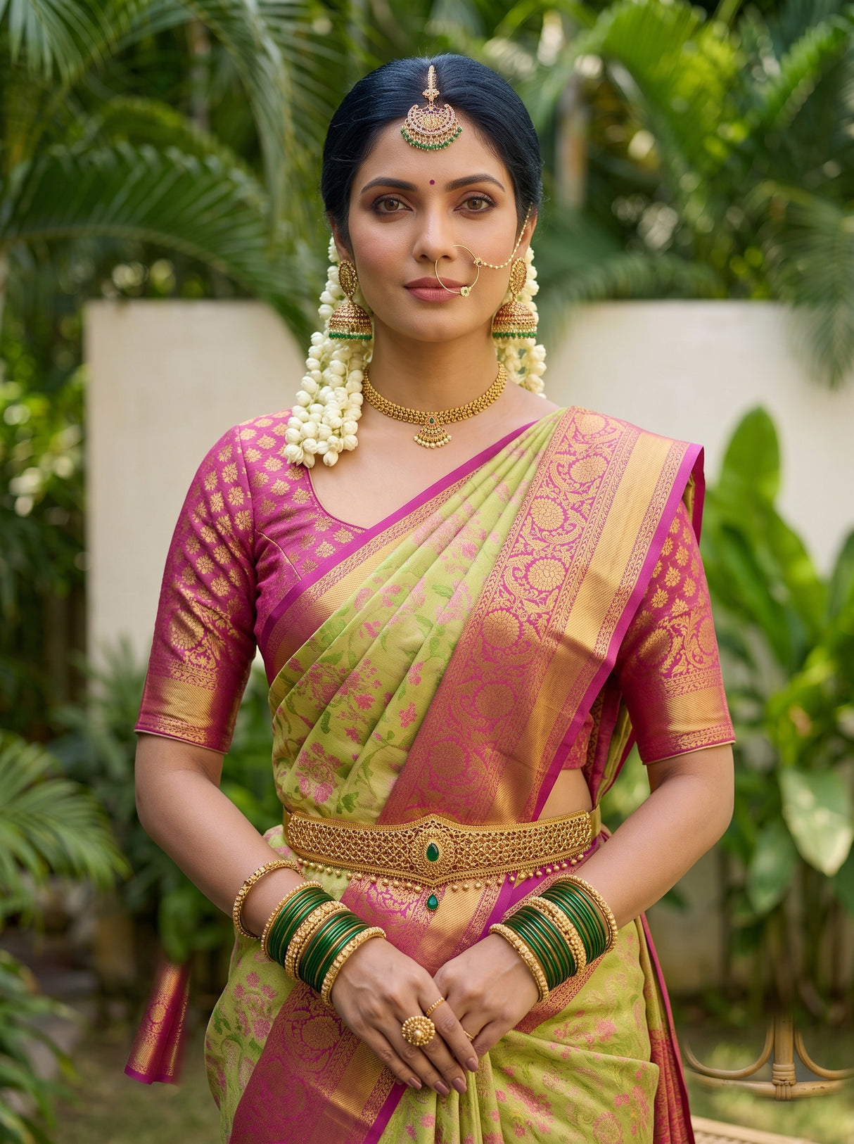 MIMOSA Parrot Green Saree Saree — pose 10 styling detail