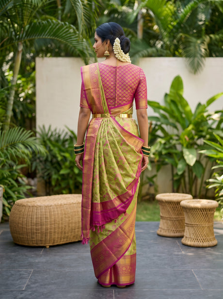 MIMOSA Parrot Green Saree Saree — pose 2 styling detail