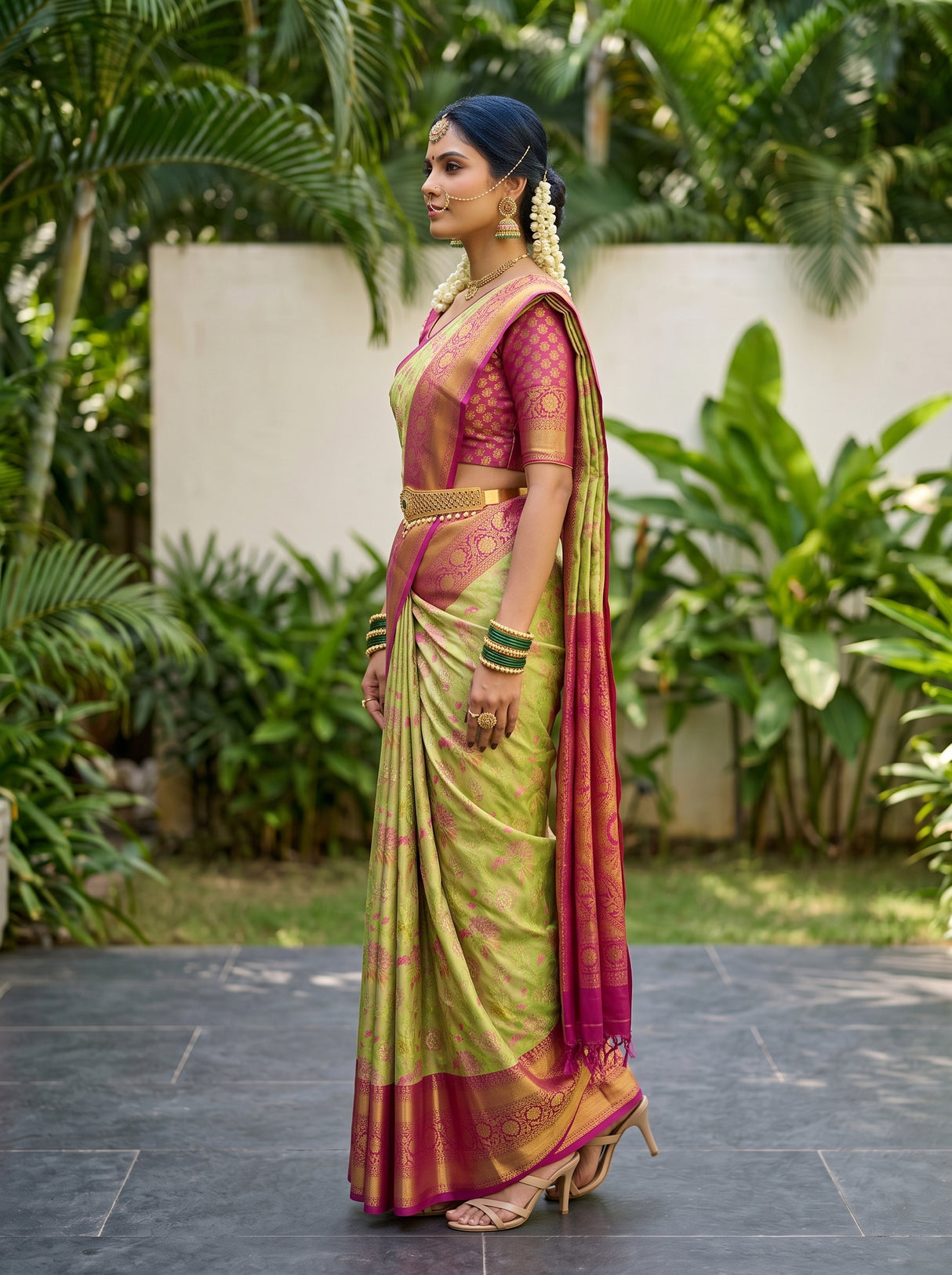 MIMOSA Parrot Green Saree Saree — pose 3 styling detail