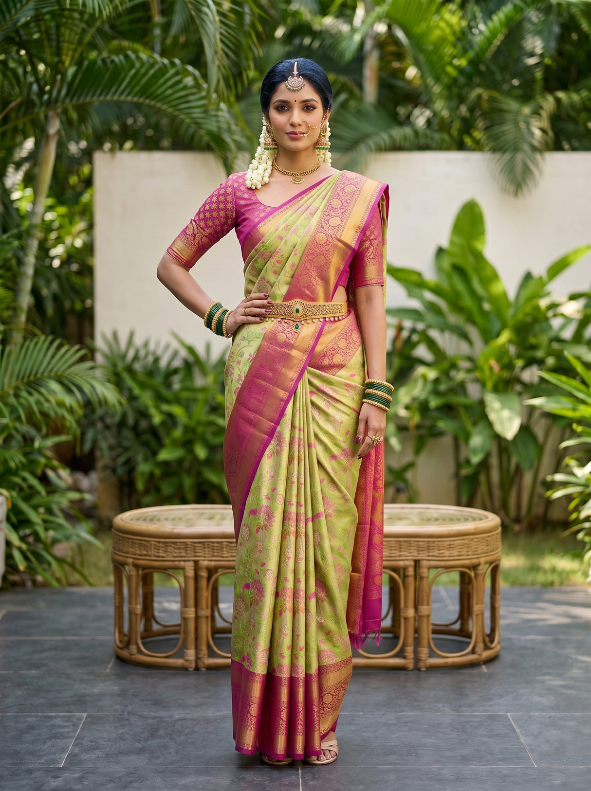 MIMOSA Parrot Green Saree Saree — pose 4 styling detail