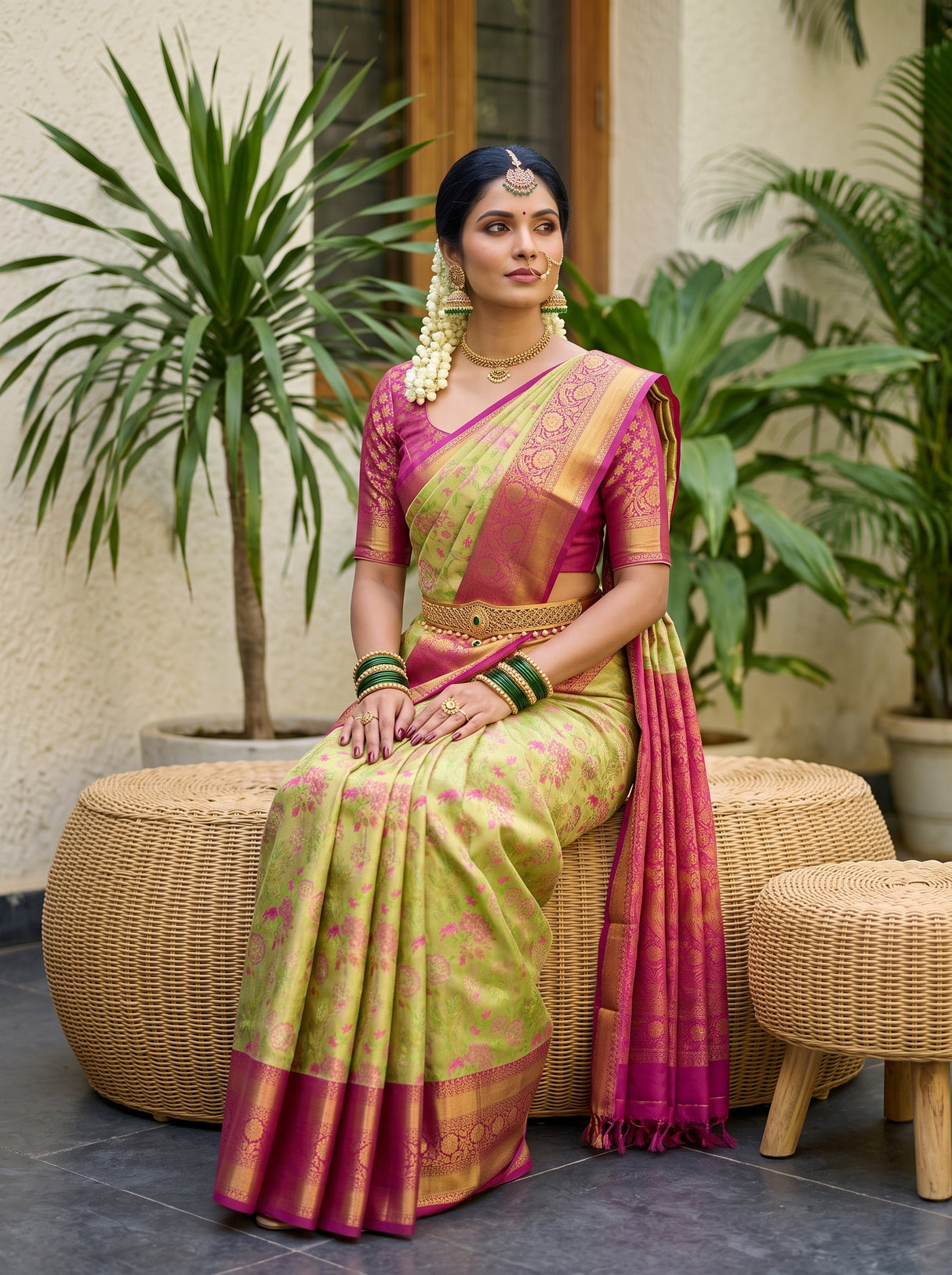MIMOSA Parrot Green Saree Saree — pose 9 styling detail