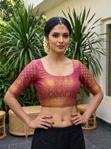 MIMOSA Parrot Green Saree Saree — blouse close-up