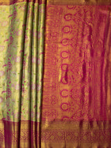 MIMOSA Parrot Green Saree Saree — pallu and zari work detail