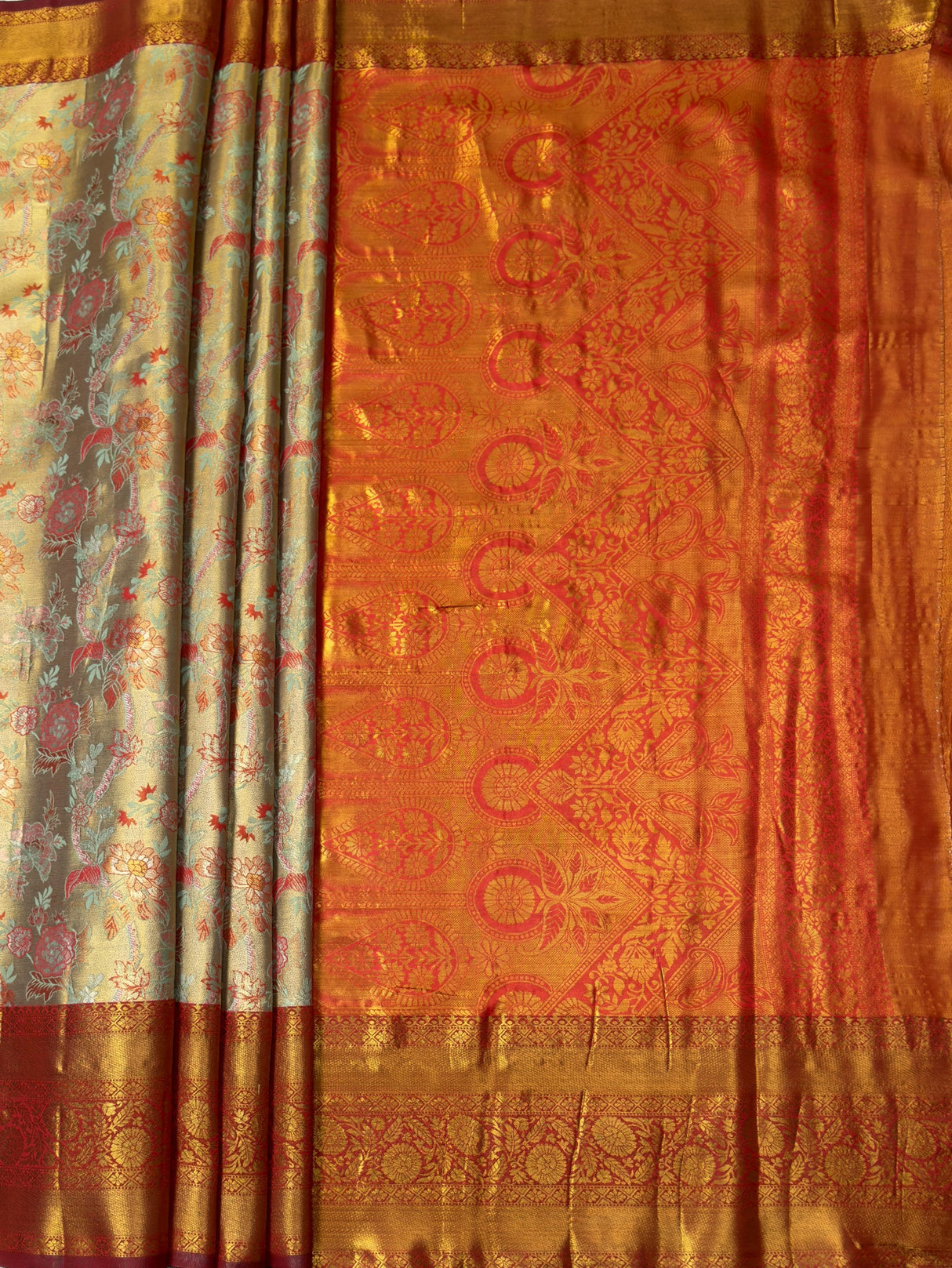 MIMOSA Pista Saree Saree — pallu and zari work detail