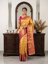 MIMOSA Gold Kanjivaram Art Silk Saree — Saree Pallu and Body Detail