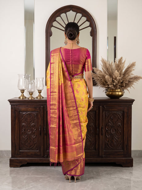 MIMOSA Gold Kanjivaram Art Silk Saree — Model Lifestyle Pose