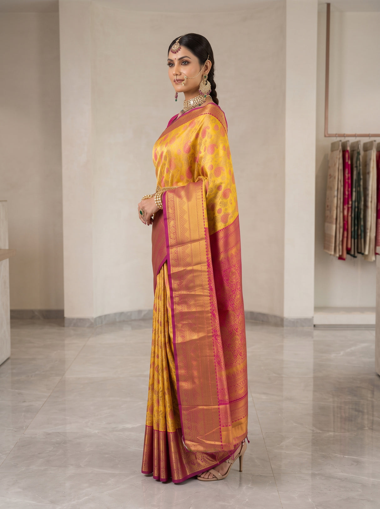 MIMOSA Gold Kanjivaram Art Silk Saree — pose 5 styling detail