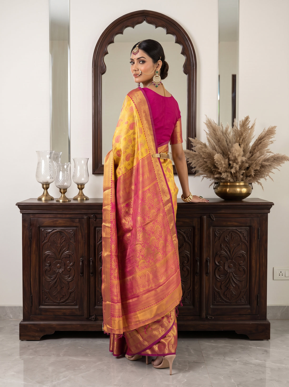 MIMOSA Gold Kanjivaram Art Silk Saree — pose 7 styling detail