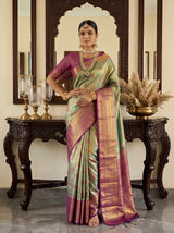 MIMOSA Green Kanjivaram Art Silk Saree — pose 4 styling detail