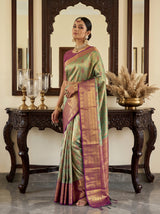 MIMOSA Green Kanjivaram Art Silk Saree — pose 5 styling detail