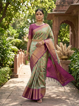 MIMOSA Green Kanjivaram Art Silk Saree — pose 6 styling detail